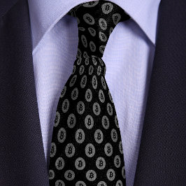 黒と銀のビットコイン暗号コインパターン ネクタイ