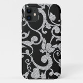黒と銀のフローラグリッターiPhoneケース Case-Mate iPhoneケース (裏面)