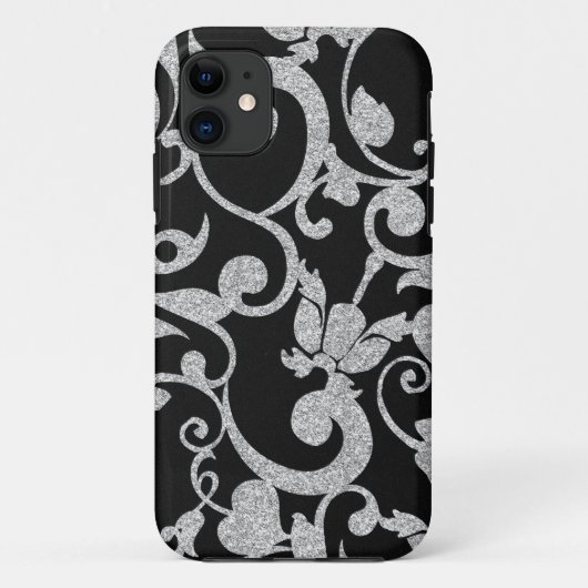 黒と銀のフローラグリッターiPhoneケース Case-Mate iPhoneケース (裏面)