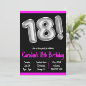 黒と銀のホイルバルーン 18歳の誕生日パーティー 招待状 (スタンド正面)