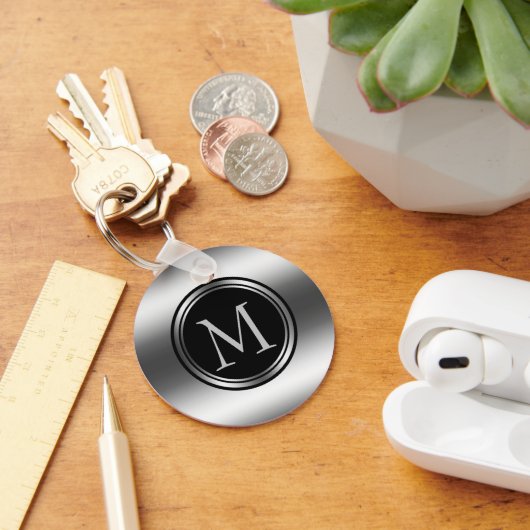 黒と銀の円 キーホルダー (デスク)