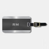 黒と銀の幾何学的デザインラゲージタグ ラゲッジタグ (正面横)