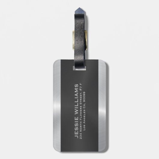 黒と銀の幾何学的デザインラゲージタグ ラゲッジタグ (裏面縦)