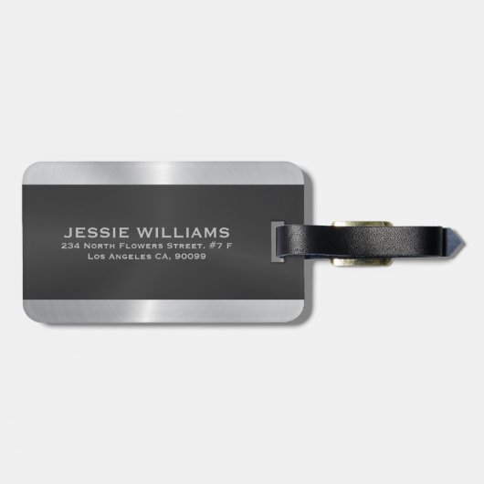 黒と銀の幾何学的デザインラゲージタグ ラゲッジタグ (裏面横)