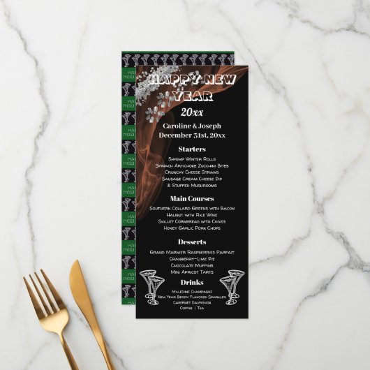 黒と銀の新年メニュー&シャンパングラス メニュー (正面/裏面インサイチュ)