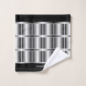 黒と銀の正方形とストライプパターン バスタオルセット (ウォッシュタオル)