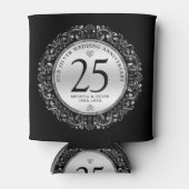黒と銀の渦巻き円形フレーム結婚25th 缶クーラー (正面)