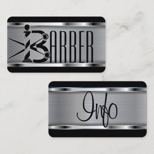 黒と銀の理容師ロゴ 名刺 (正面/裏面)