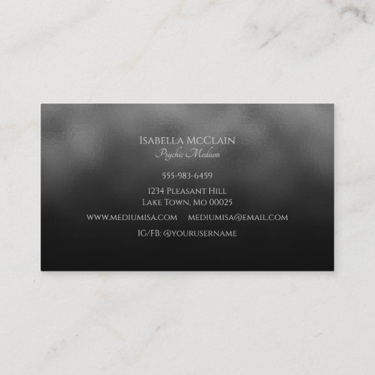 黒と銀の箔テクスチャムーン超精神媒体 コーリングカード (裏面)