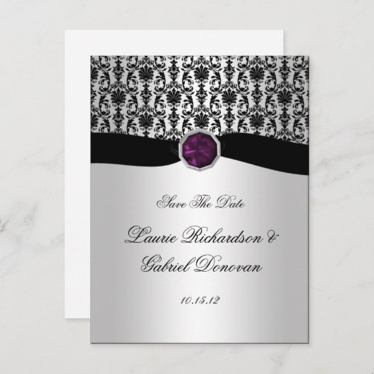 黒と銀の紫の宝石の保存日 案内ポストカード (正面/裏面)