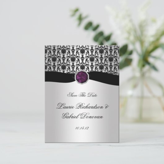 黒と銀の紫の宝石の保存日 案内ポストカード (スタンド正面)