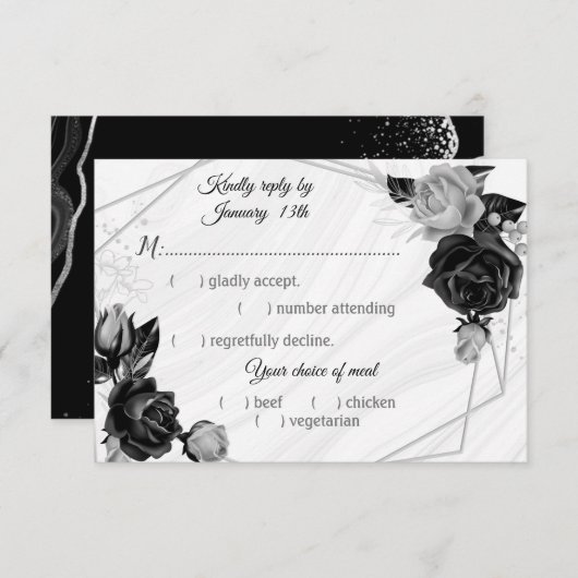 黒と銀の花の食事 出欠カード (正面/裏面)