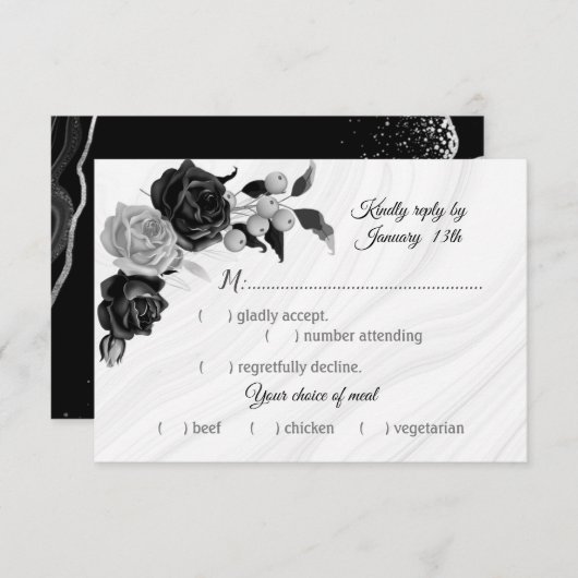 黒と銀の花の食事 出欠カード (正面/裏面)