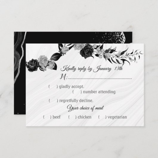 黒と銀の花の食事 出欠カード (正面/裏面)