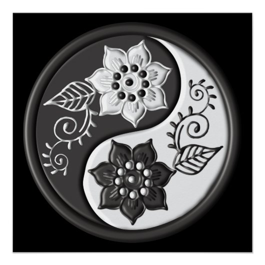 黒と銀の花柄陰陽 ポスター (正面)