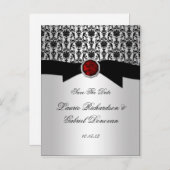 黒と銀の赤いルビー宝石の日付の保存 案内ポストカード (正面/裏面)