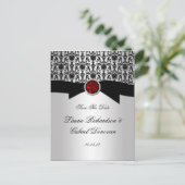 黒と銀の赤いルビー宝石の日付の保存 案内ポストカード (スタンド正面)