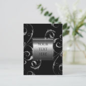 黒と銀フェイクのガラスのフローラ旋回エレガント ポストカード (スタンド正面)