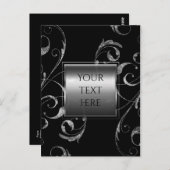 黒と銀フェイクのガラスのフローラ旋回エレガント ポストカード (正面/裏面)