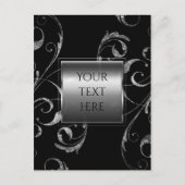 黒と銀フェイクのガラスのフローラ旋回エレガント ポストカード (正面)