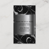 黒と銀フェイクのガラスのフローラ旋回エレガント 名刺 (裏面)