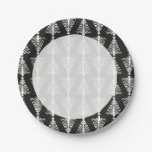 黒と銀モダン色のクリスマスの木の模様 ペーパープレート (正面)