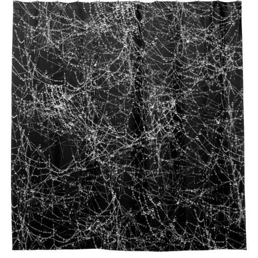 黒と銀色のスパイダーウェブシックなハロウィーン シャワーカーテン (正面)