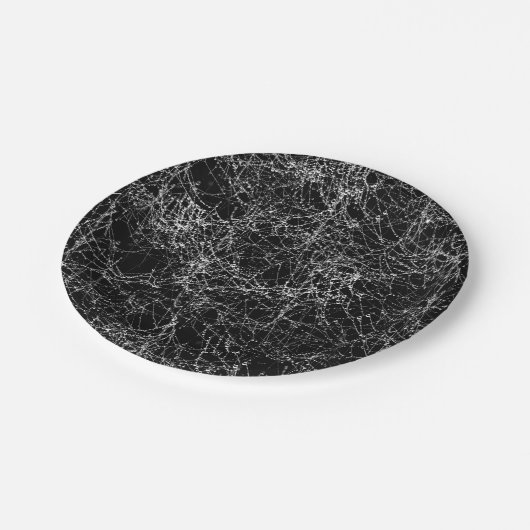 黒と銀色のスパイダーウェブシックなハロウィーン ペーパープレート (アングル)