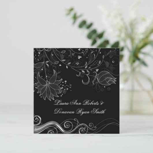 黒と銀華美のフローラがポスト結婚の 招待状 (スタンド正面)
