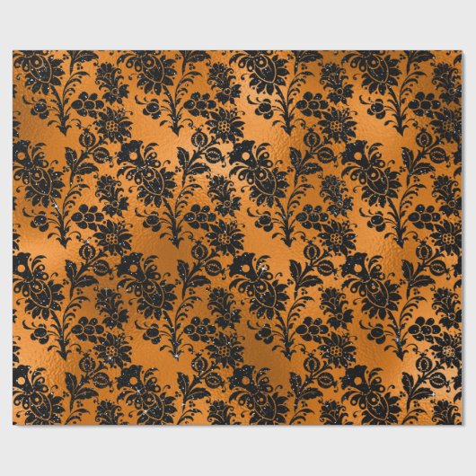 黒と銅のヴィンテージダマスクパターン ラッピングペーパー (フラット)