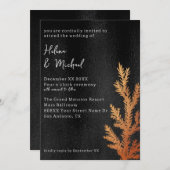 黒と銅の冬のウェディングパインブランチ 招待状 (正面/裏面)