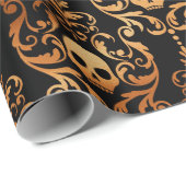 黒と銅ハロウィーンスカルダマスク箔 ラッピングペーパー (ロールコーナー)
