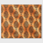 黒と銅ハロウィーンヴィンテージダマスクパターン ラッピングペーパー (フラット)