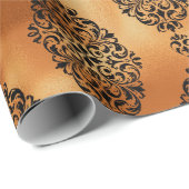 黒と銅ハロウィーンヴィンテージダマスクパターン ラッピングペーパー (ロールコーナー)