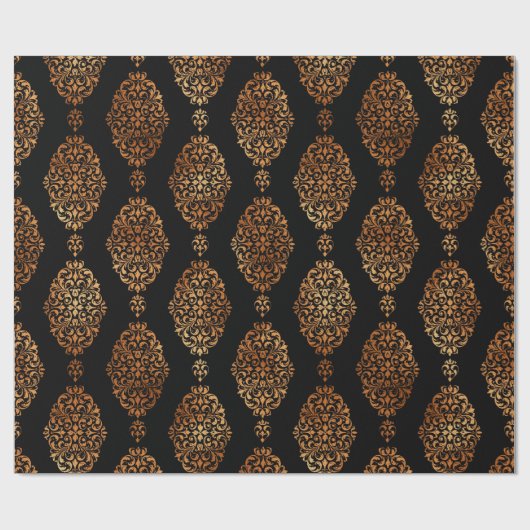 黒と銅ハロウィーンヴィンテージダマスクパターン ラッピングペーパー (フラット)