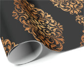 黒と銅ハロウィーンヴィンテージダマスクパターン ラッピングペーパー (ロールコーナー)