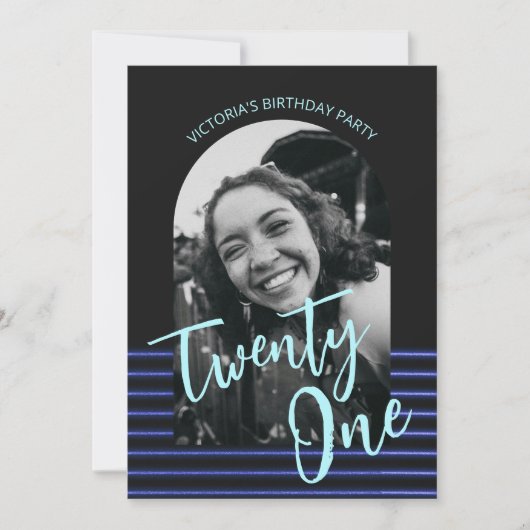 黒と青のアーチ写真21st誕生日パーティー 招待状 (正面)