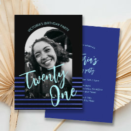 黒と青のアーチ写真21st誕生日パーティー 招待状