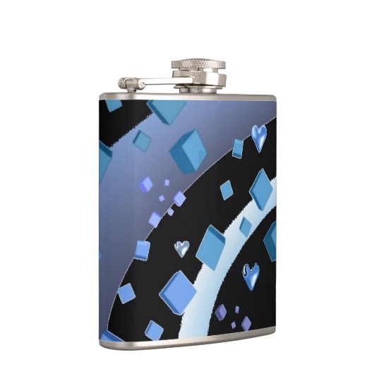 黒と青のキューブとハート フラスク (右)