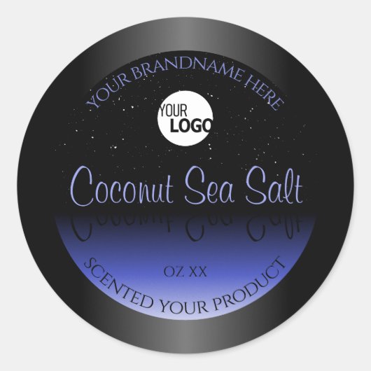 黒と青のグラデーションラベル シンプルな輝きのロゴ ラウンドシール (正面)