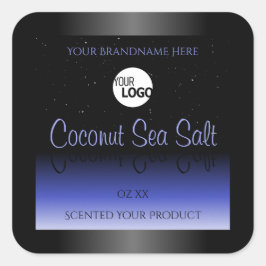 黒と青のグラデーション製品ラベルのグリッターロゴ スクエアシール