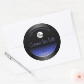 黒と青のグラデーション製品ラベルのグリッターロゴ ラウンドシール (封筒)