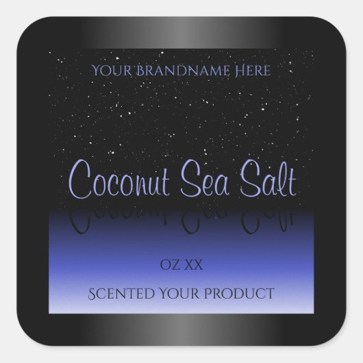 黒と青のグラデーション製品ラベルソフトグリッター スクエアシール (正面)