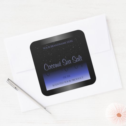 黒と青のグラデーション製品ラベルソフトグリッター スクエアシール (封筒)