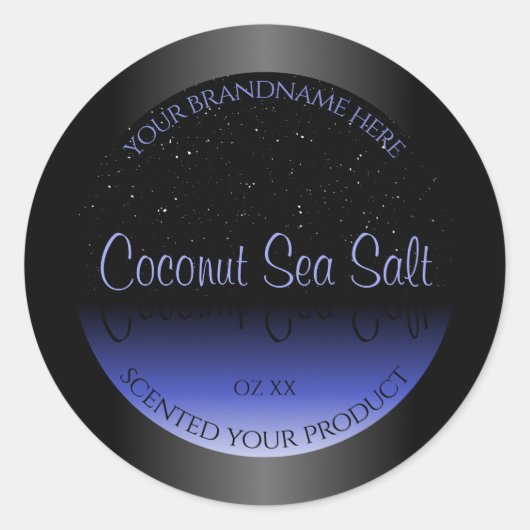 黒と青のグラデーション製品ラベルソフトグリッター ラウンドシール (正面)