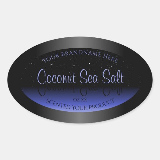 黒と青のグラデーション製品ラベルソフトグリッター 楕円形シール (正面)