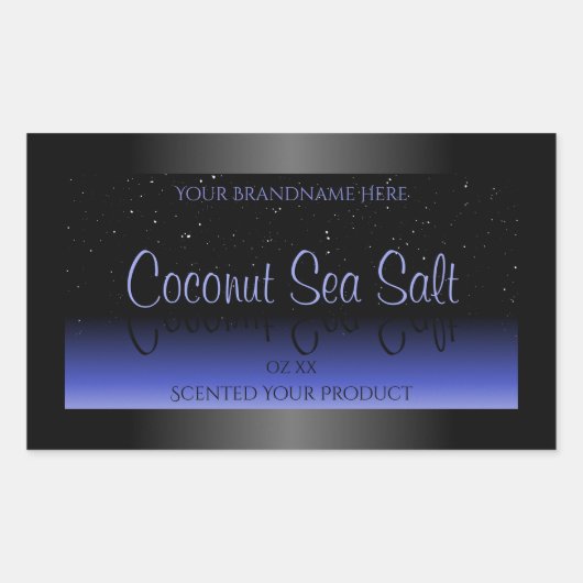 黒と青のグラデーション製品ラベルソフトグリッター 長方形シール (正面)