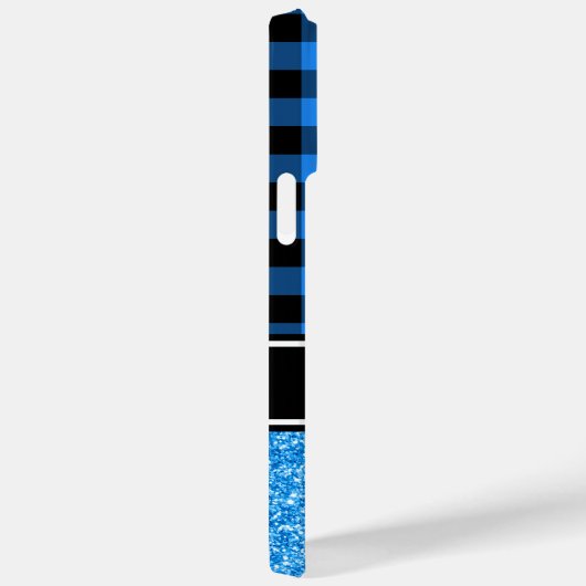 黒と青のグリッターバッファロープレイドモノグラム Case-Mate iPhoneケース (裏面 / 右)