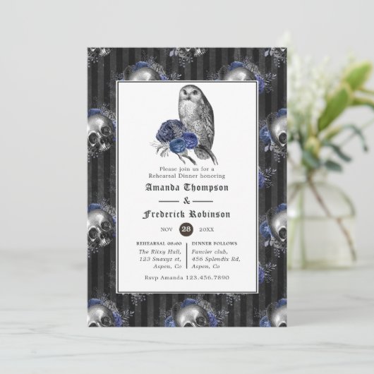 黒と青のゴシック様式フローラリハーサルディナー 招待状 (スタンド正面)