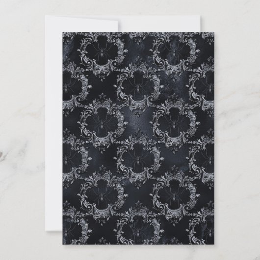 黒と青のゴシック様式フローラリハーサルディナー 招待状 (裏面)